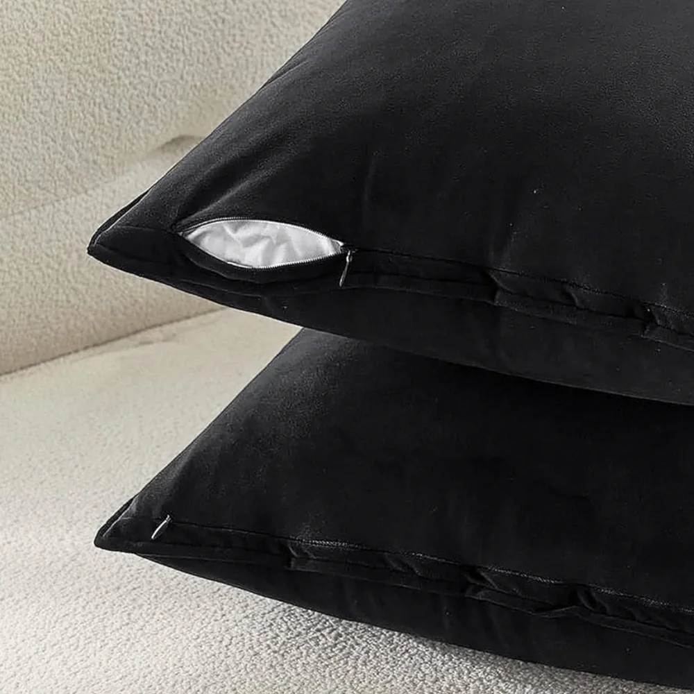 🆕 Jet Black VELVET Euro Accent Pillow Covers Luxury High End Hotel Vibes
